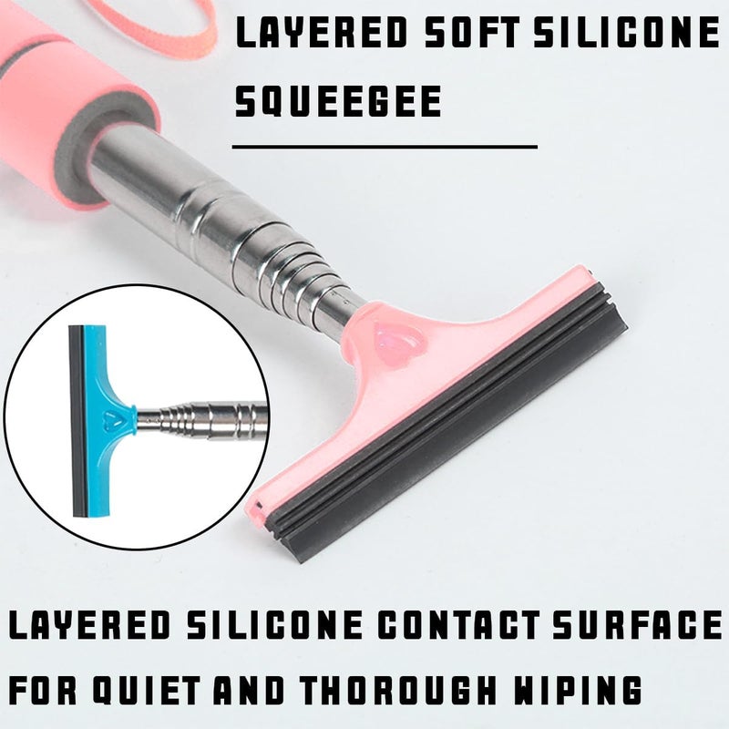Bittwee 2PCS Car Side Mirror Squeegee, Retractable Auto Rearview Mirror Wiper, All-Purpose Window Squeegee for Cleaning Shower Glass Door, Vehicle Accessories Universal for SUV Truck RV（Blue/Pink） - Image 3